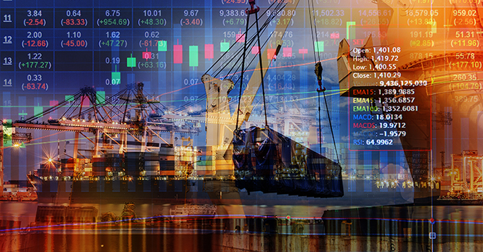 Double exposure of stocks market chart concept with Internationa